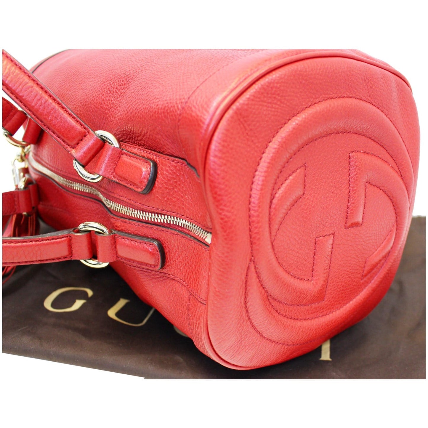 GUCCI Red Leather Soho Boston Bag