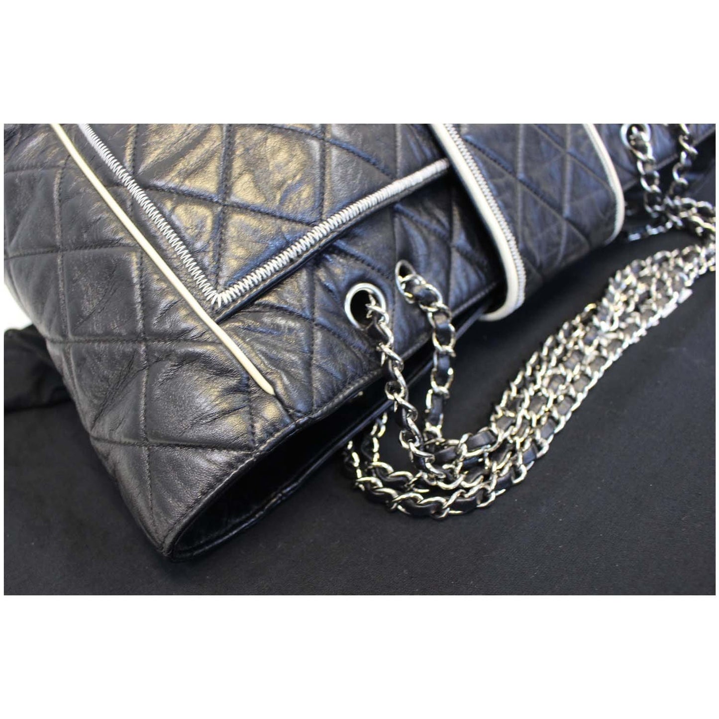 CHANEL East West Large Lambskin Quilted Leather Tote Shoulder Bag Black