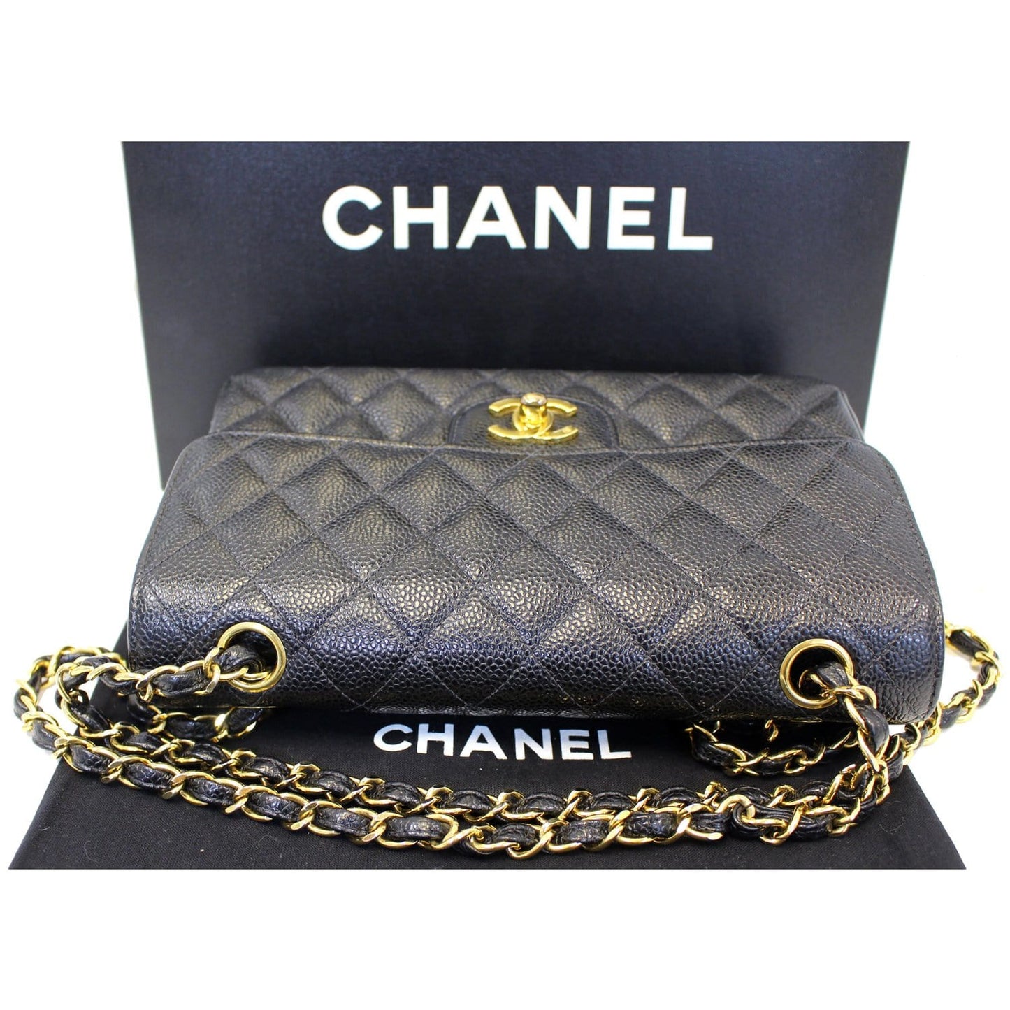CHANEL Double Flap Small Caviar Leather Shoulder Bag Black