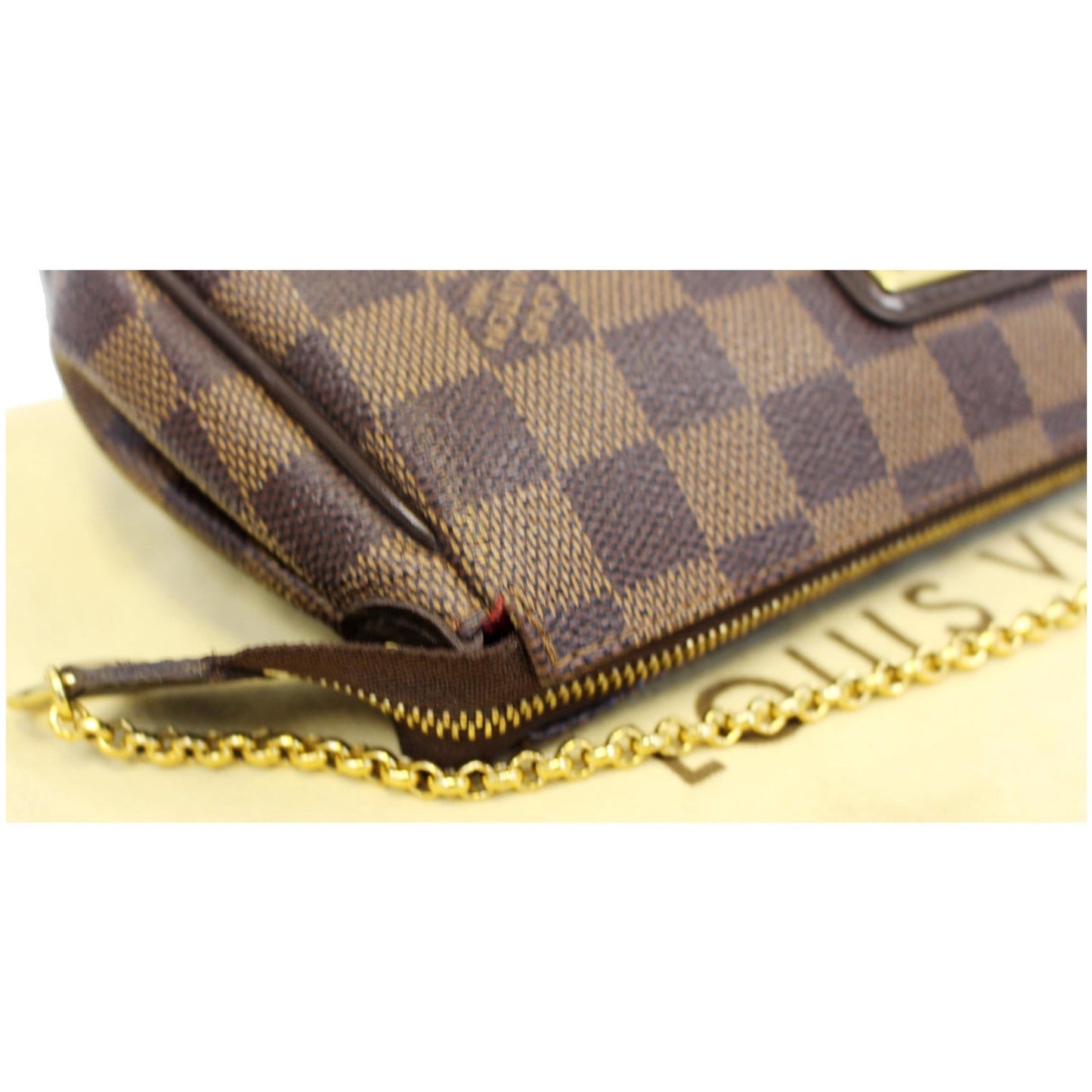 LOUIS VUITTON Pochette Eva Damier Ebene Clutch Crossbody Bag Brown