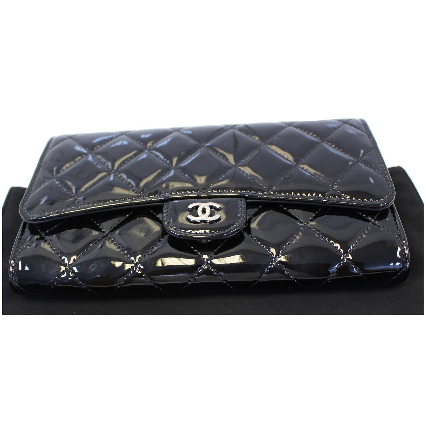 CHANEL Patent Leather Flap Shoulder Bag Black