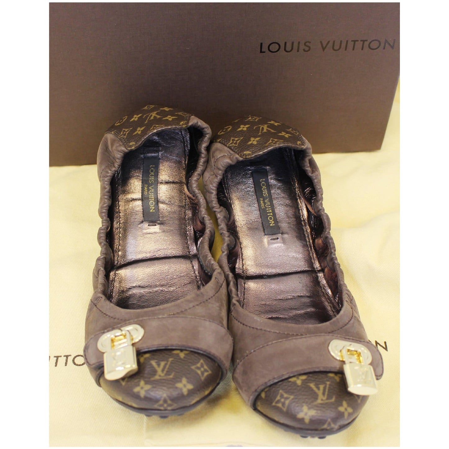 LOUIS VUITTON Lucky Ballerina Monogram Iridescent Leather Flats Brown