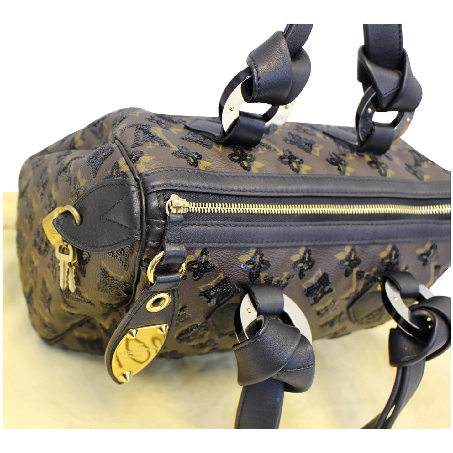 LOUIS VUITTON Eclipse Speedy 30 Sequin Monogram Canvas Satchel Bag Black