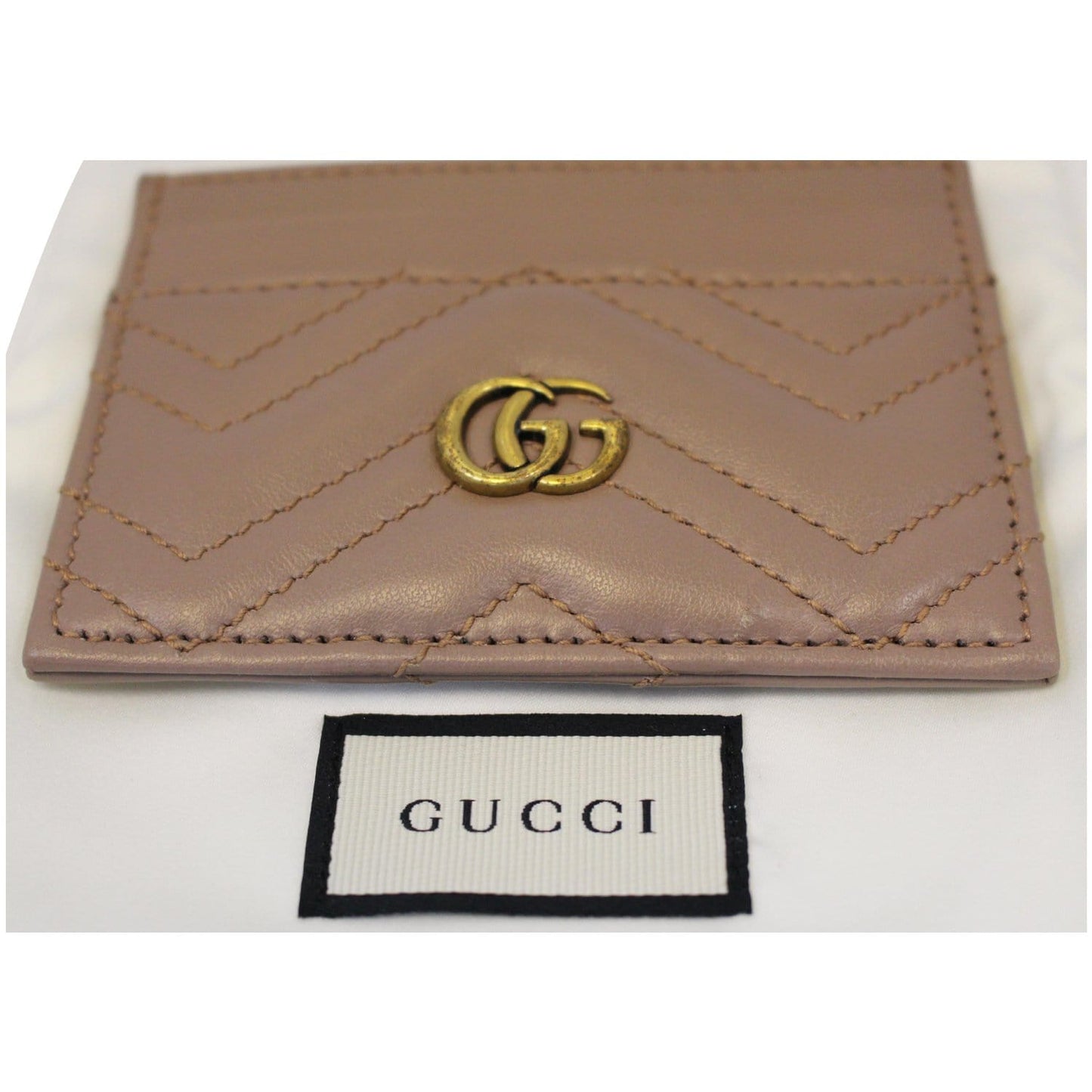 GUCCI GG Marmont Leather Card Case Taupe 443127