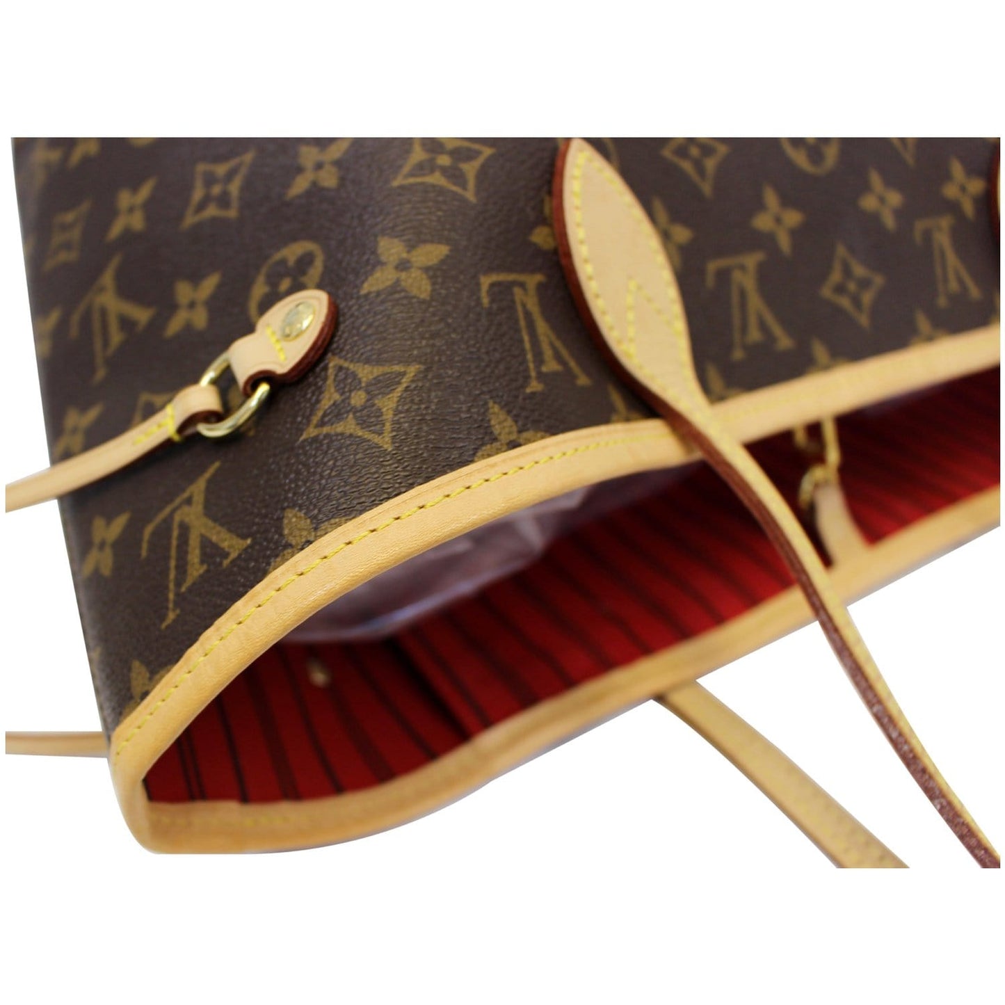 LOUIS VUITTON Neverfull MM Monogram Canvas Tote Bag Brown/Red