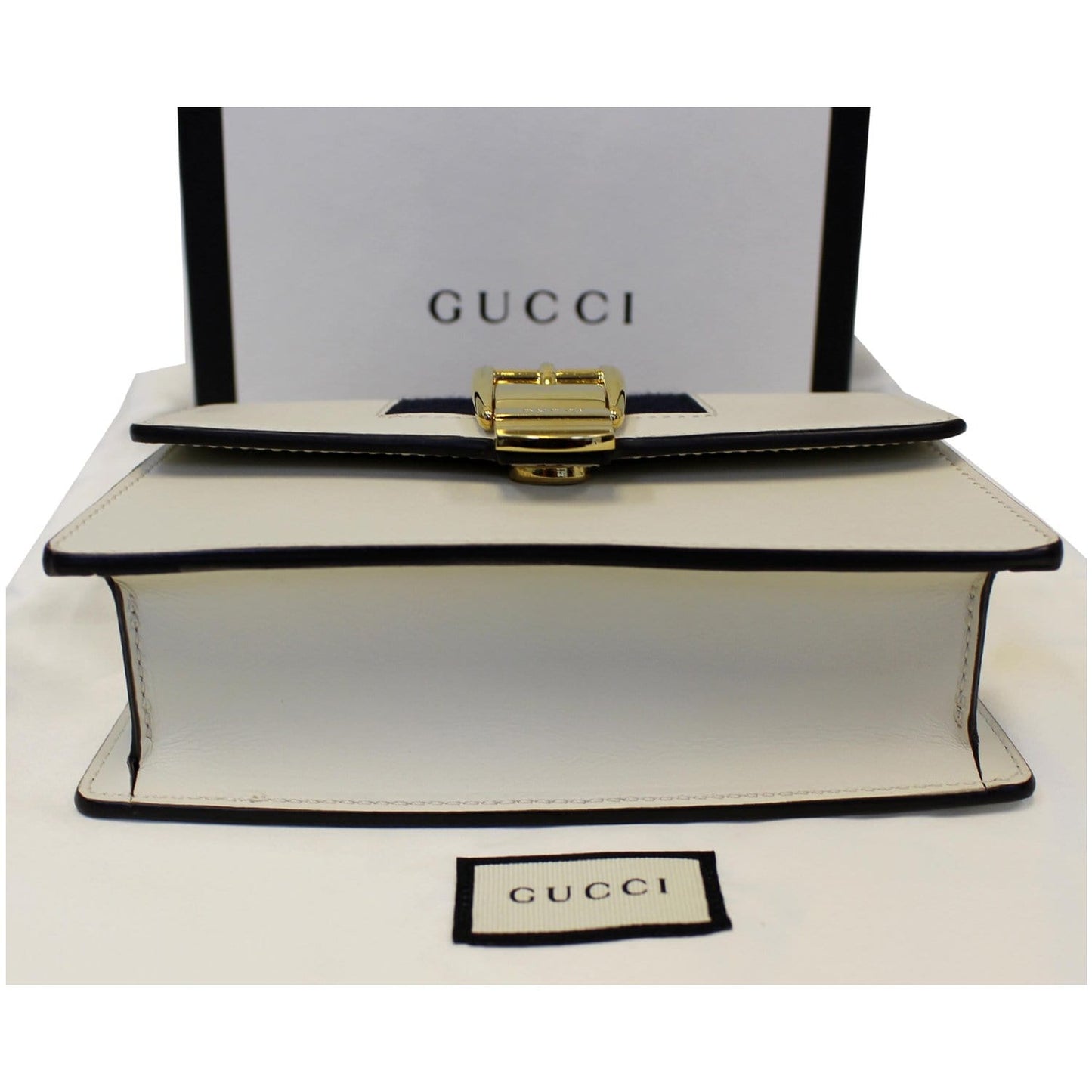 GUCCI Super Mini Sylvie Calfskin Leather Chain Crossbody Bag White