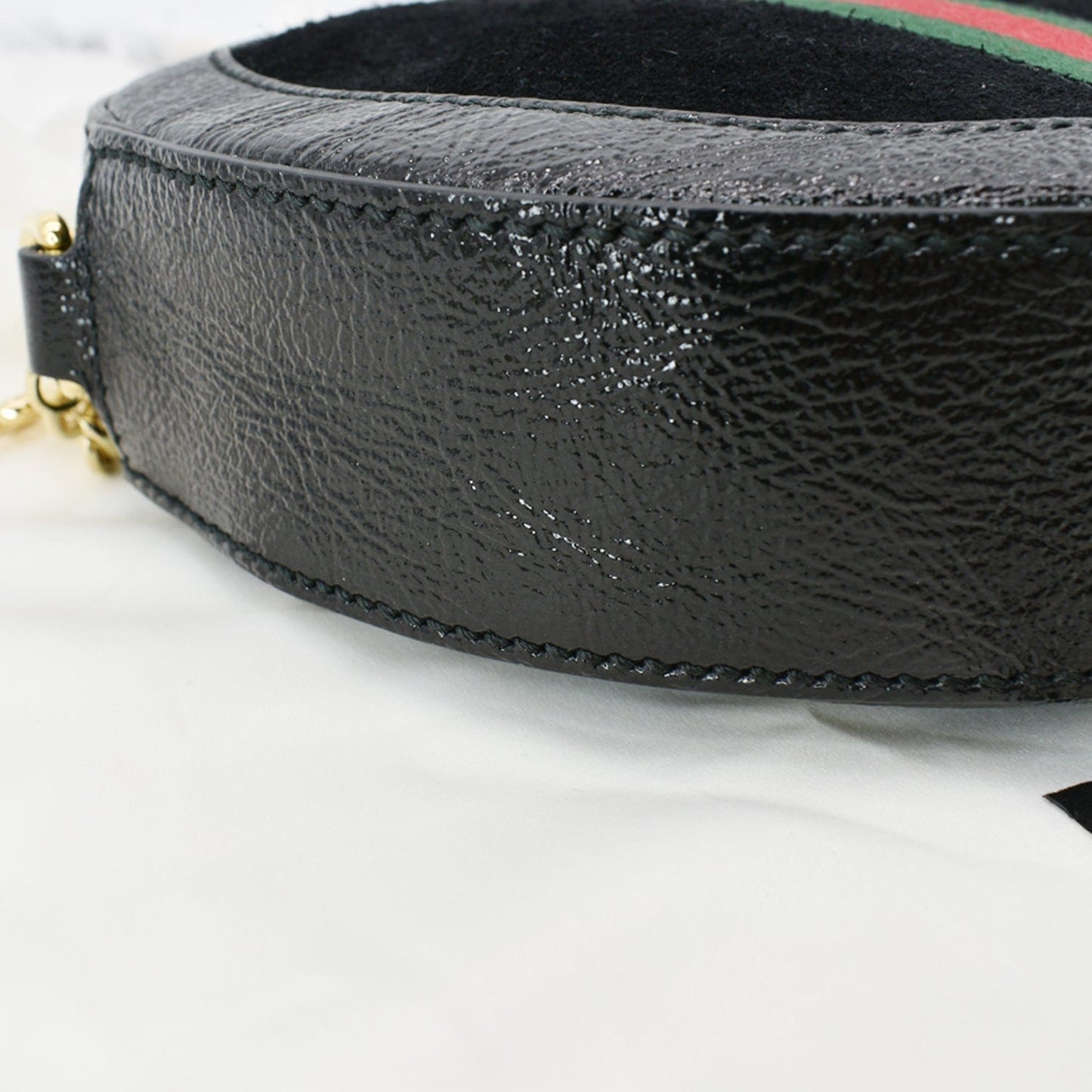 GUCCI Ophidia Mini GG Round Web Leather Crossbody Bag Black 550618