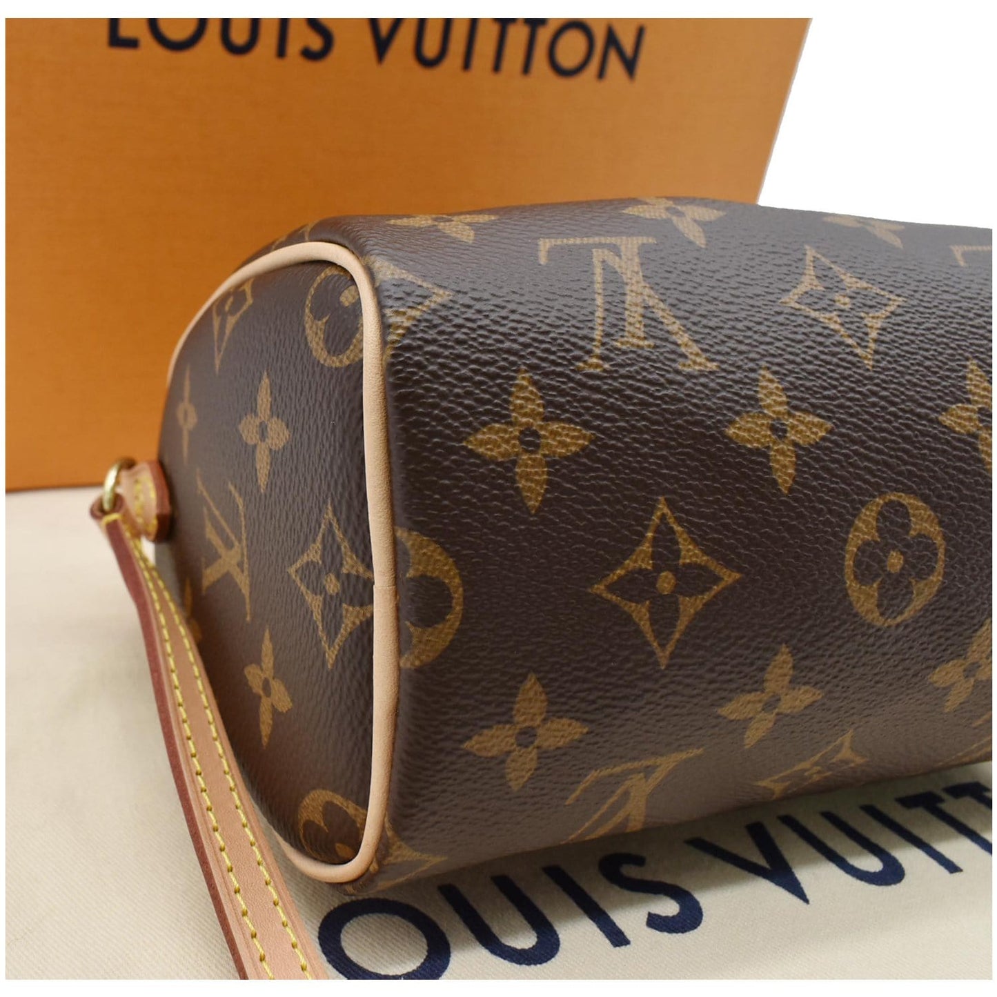 LOUIS VUITTON Nano Speedy Monogram Canvas Crossbody Bag Brown