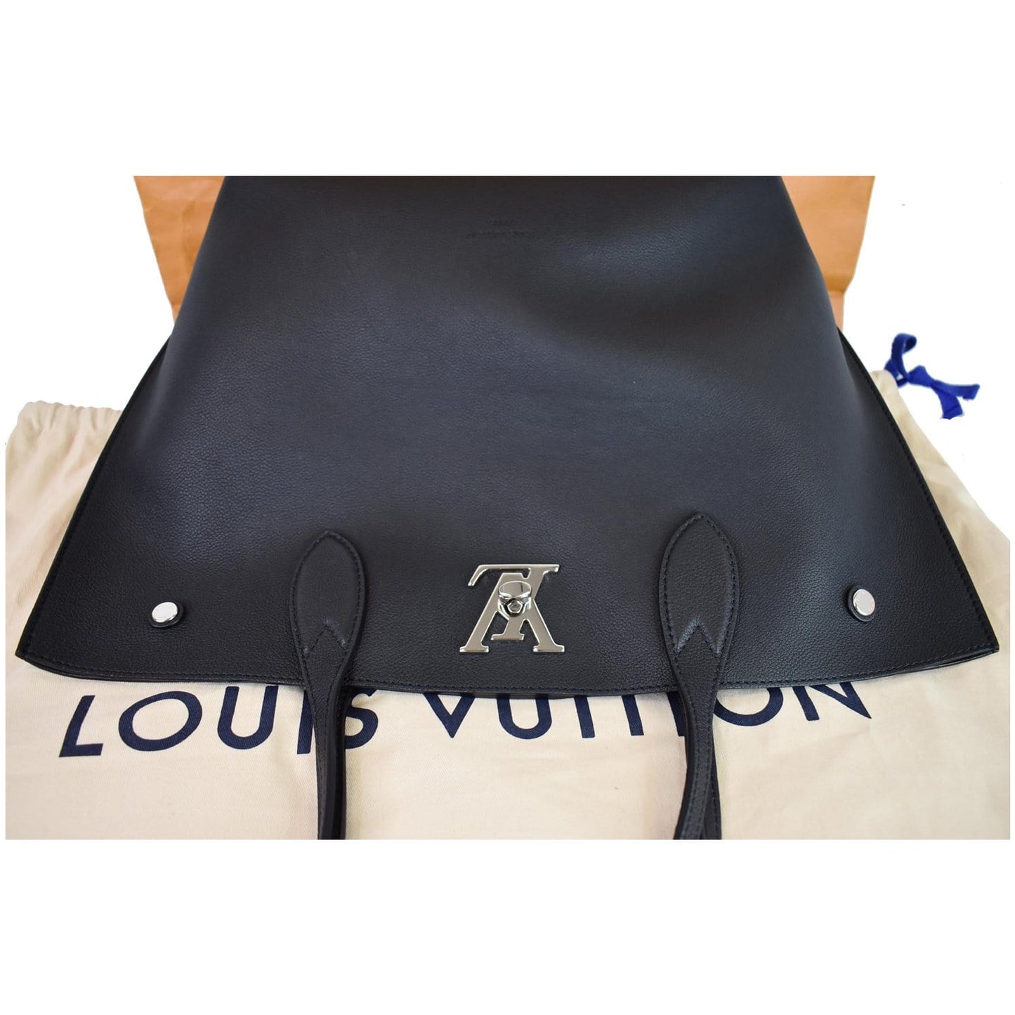 LOUIS VUITTON Lockme Go Leather Tote Bag Black