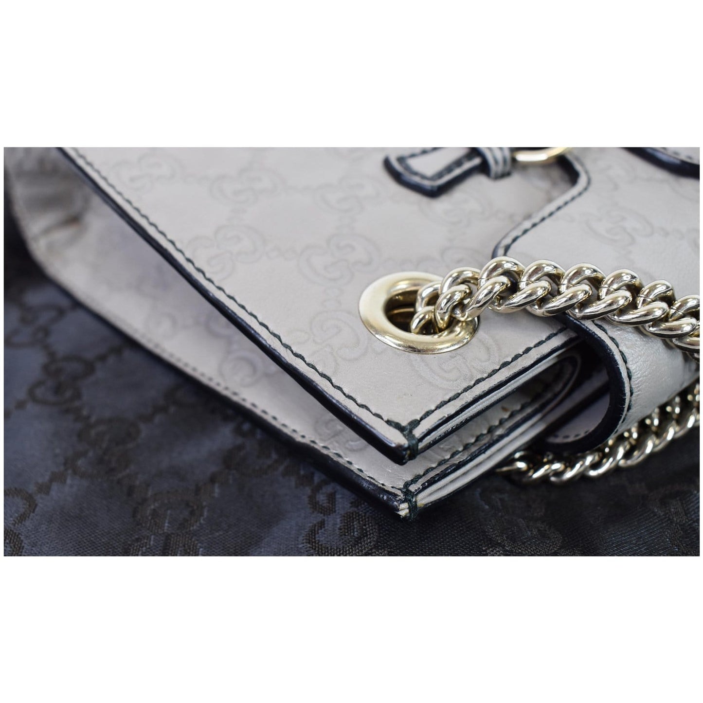 GUCCI Emily Guccissima Leather Chain Crossbody Bag Grey 369621
