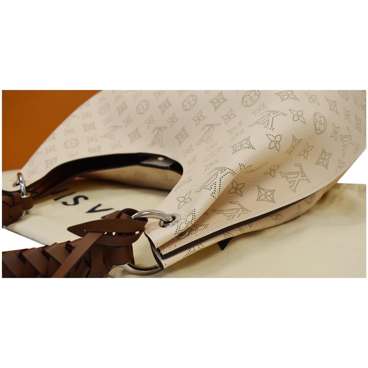 LOUIS VUITTON Carmel Mahina Calf Leather Hobo Bag Cream