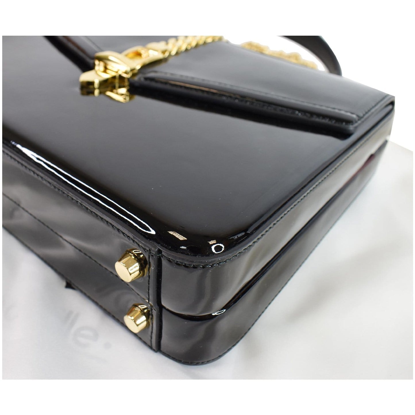 GUCCI Sylvie 1969 Patent Leather Mini Top Handle Bag Black 589478