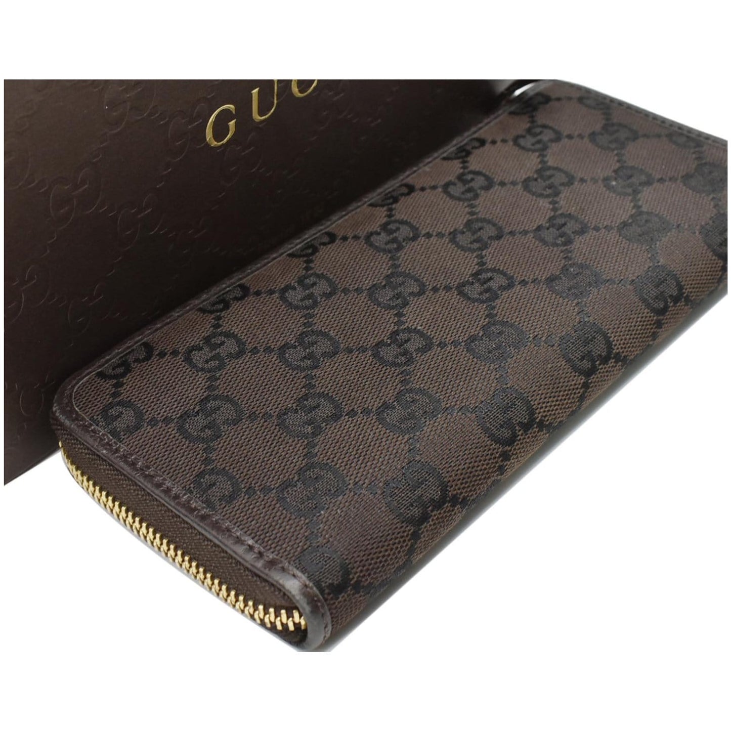 GUCCI GG Canvas Zip Around Wallet Brown 268917