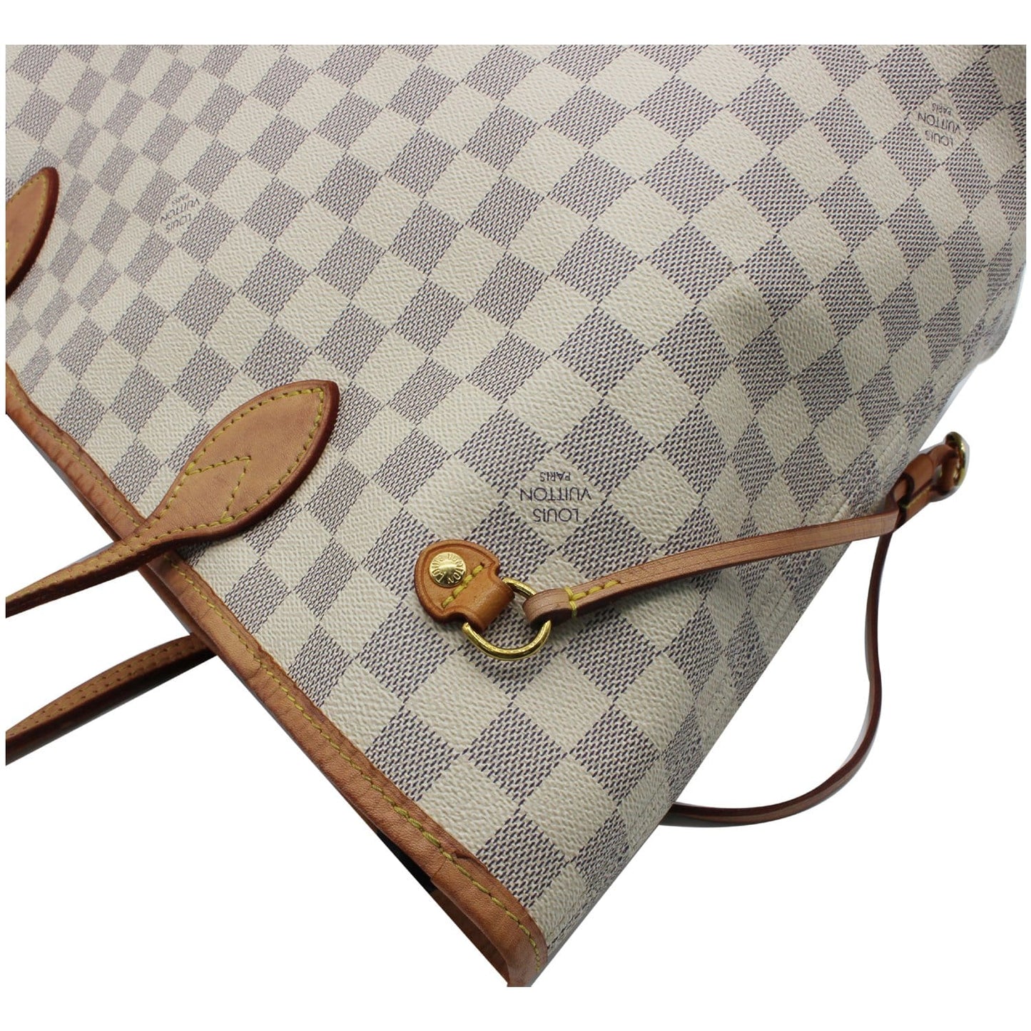LOUIS VUITTON Neverfull MM Damier Azur Tote Shoulder Bag White