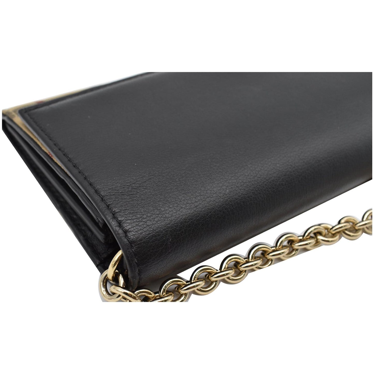 BURBERRY Henley House Check Leather Wallet On Chain Crossbody Bag Black