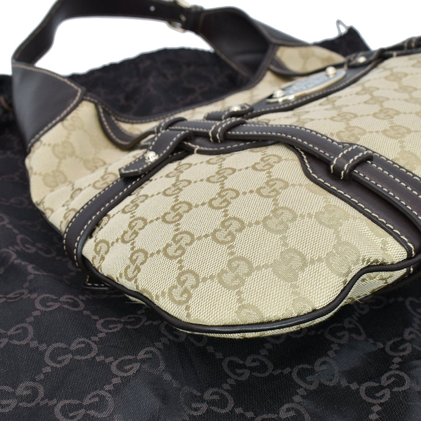 GUCCI 85th Anniversary Horsebit GG Canvas Hobo Bag Beige 163804
