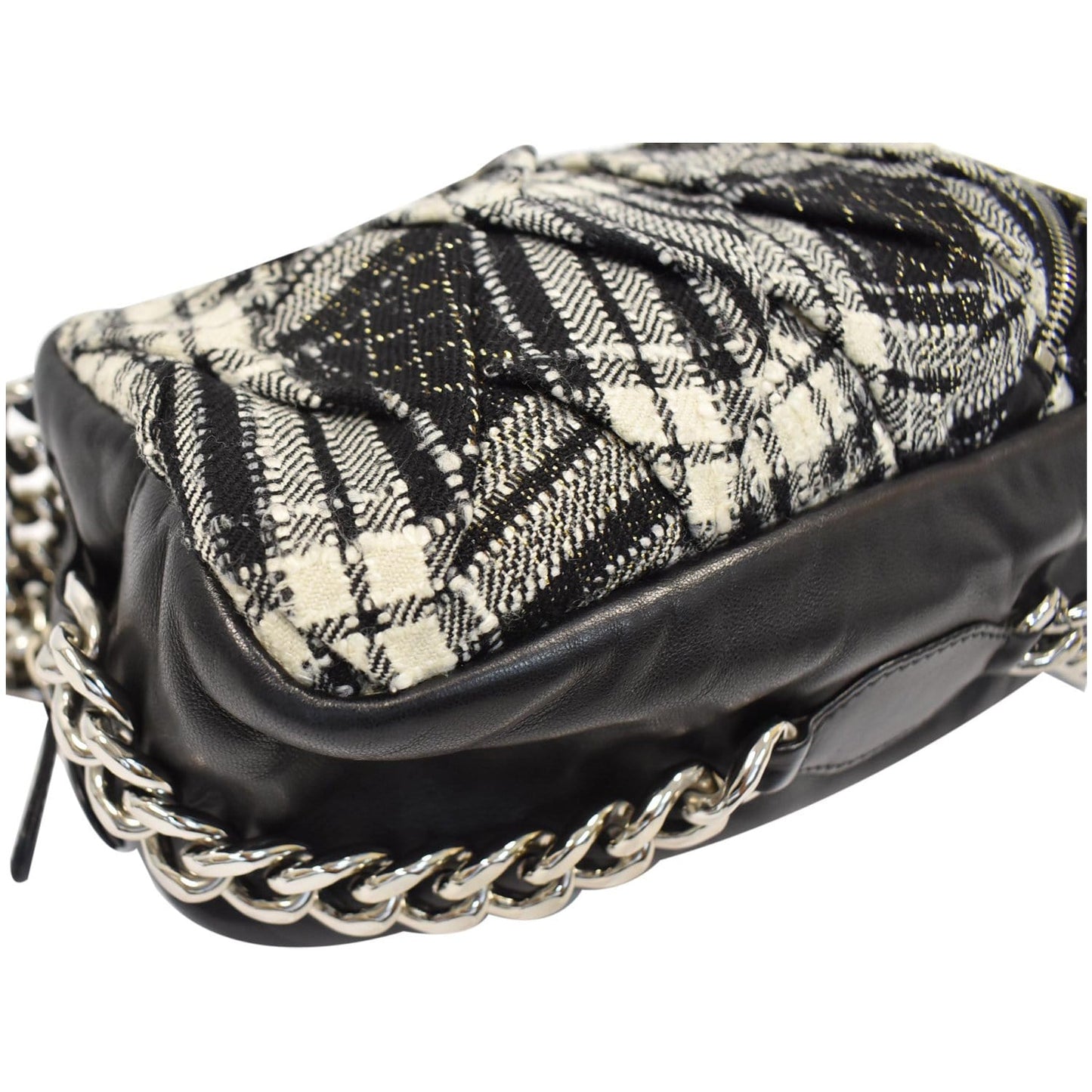 CHANEL Twisted Zipper Tweed Leather Shoulder Bag Black
