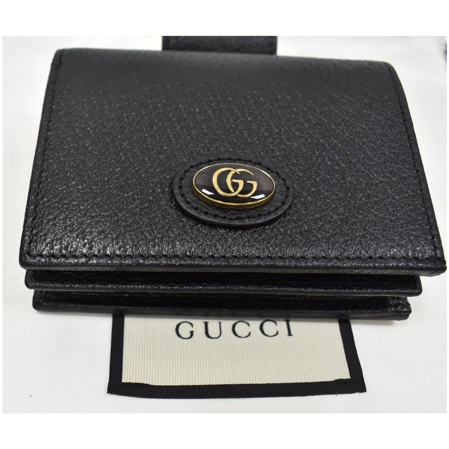 GUCCI GG Small Coin Leather Chain Wallet Black 617195