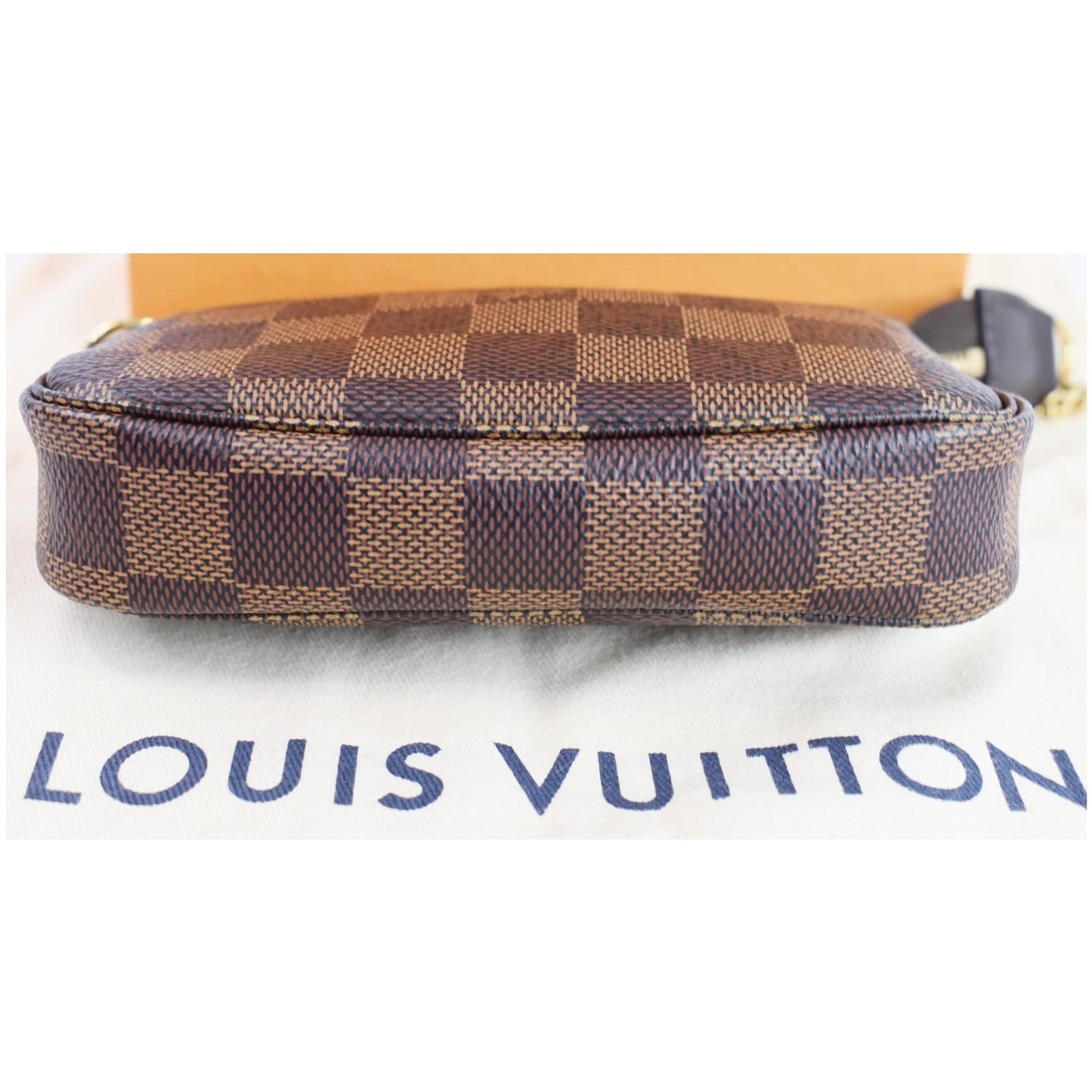 LOUIS VUITTON Mini Pochette Damier Ebene Accessories Pouch Brown