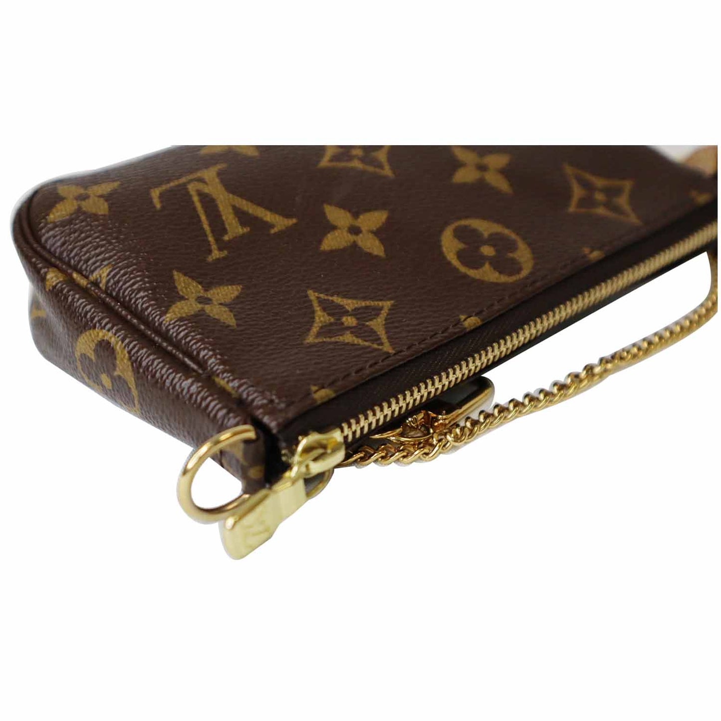 LOUIS VUITTON Mini Pochette Monogram Canvas Accessories Pouch Brown