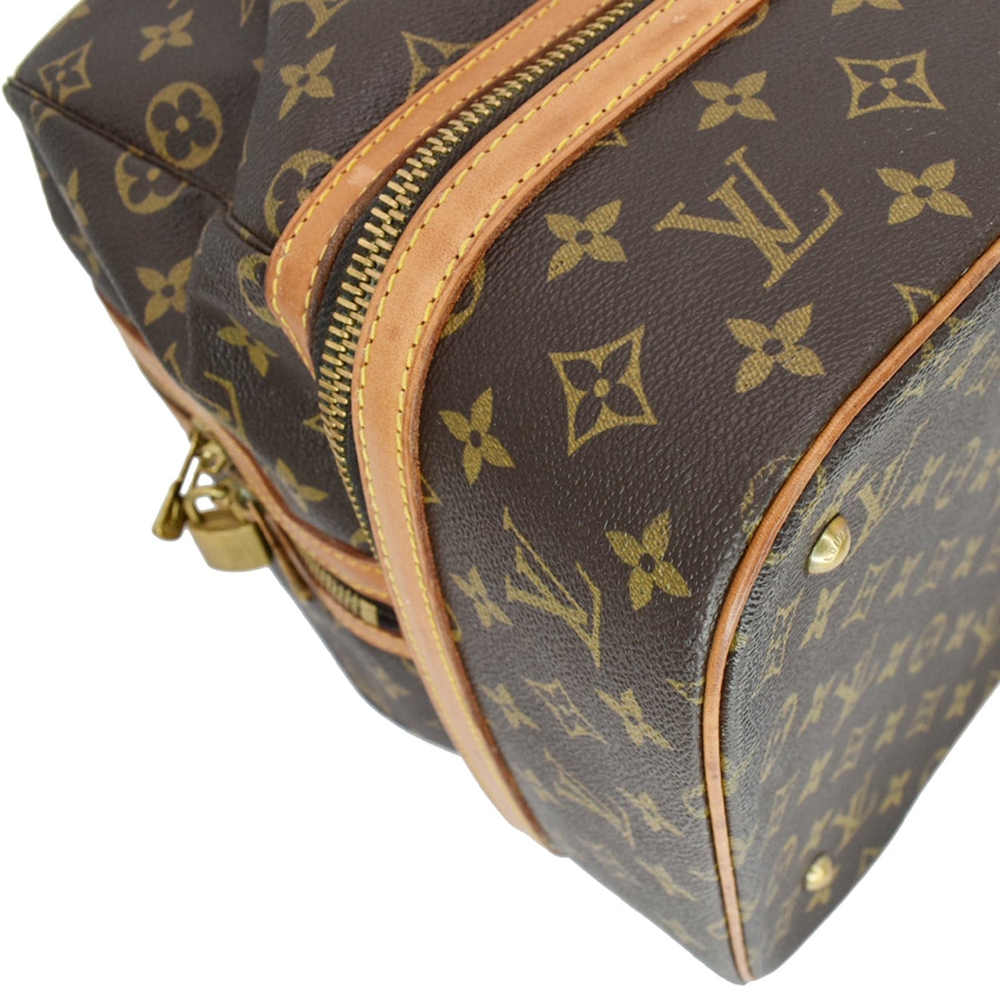 LOUIS VUITTON Vintage Sac Sport Monogram Canvas Boston Travel Bag Brown