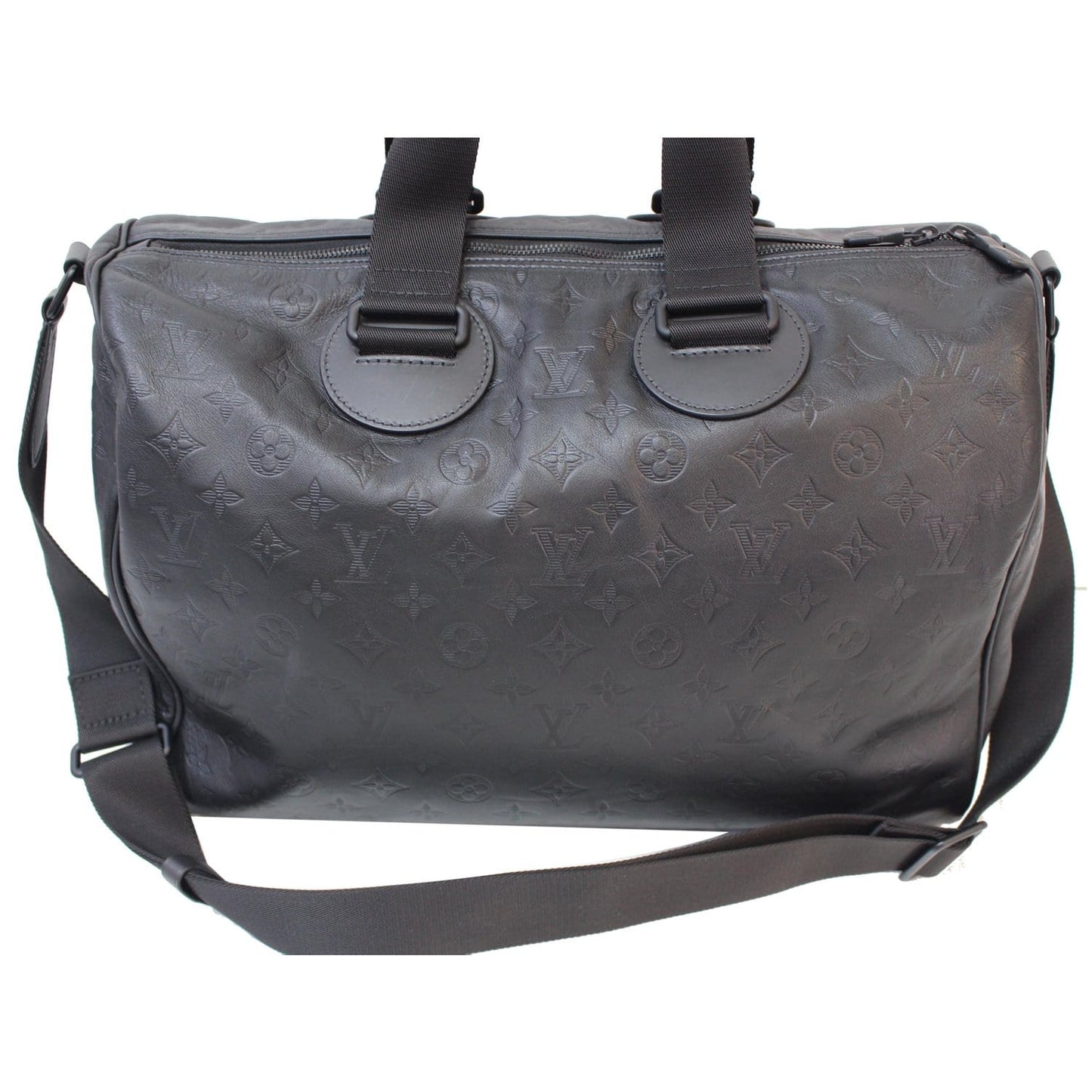 LOUIS VUITTON Speedy Bandouliere 40 Shadow Calf Leather Satchel Bag Black