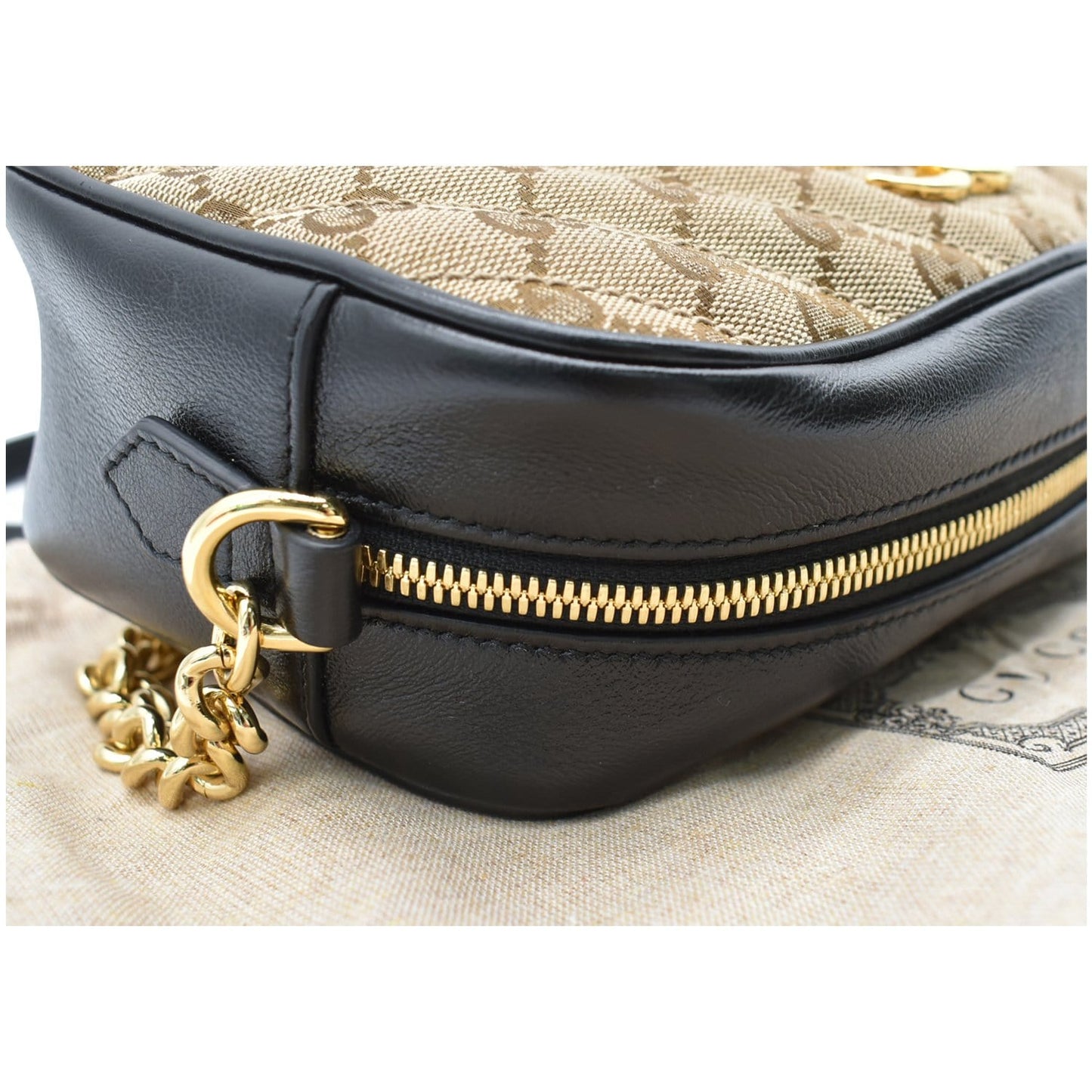GUCCI GG Marmont Small Matelasse Canvas Leather Crossbody Bag Beige 447632