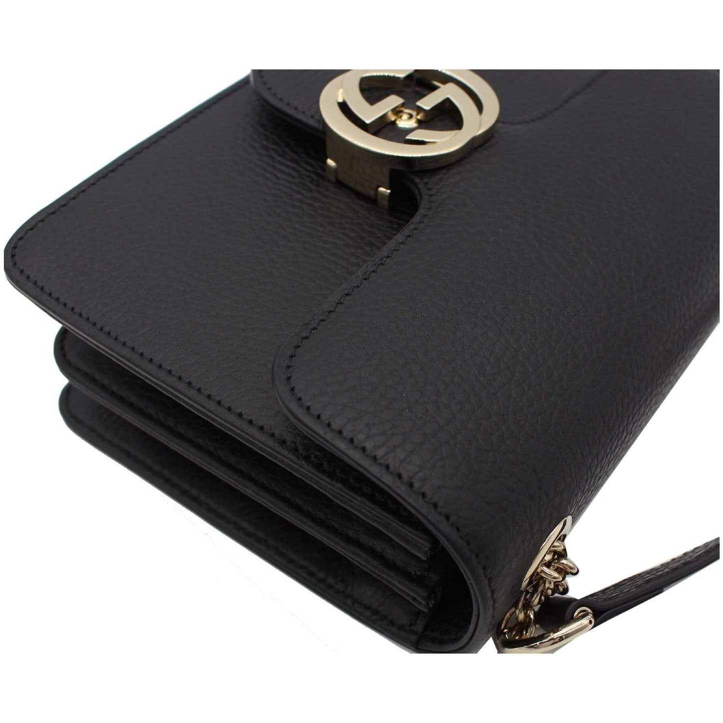 GUCCI Interlocking GG Leather Crossbody Bag Black 510304