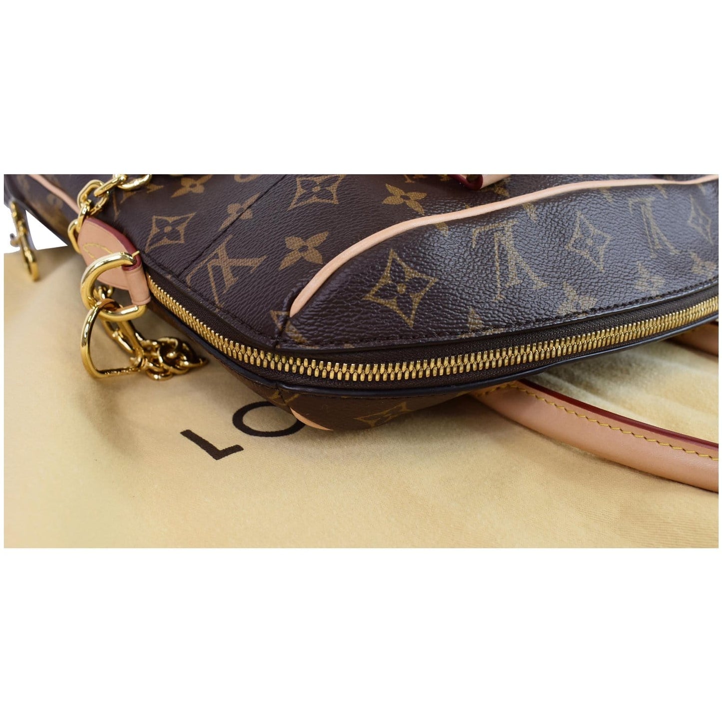 LOUIS VUITTON Carry All MM Monogram Canvas Shoulder Bag Brown