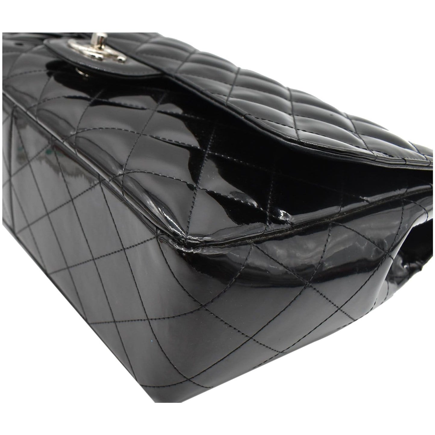CHANEL Jumbo Single Flap Patent Leather Shoulder Bag Black