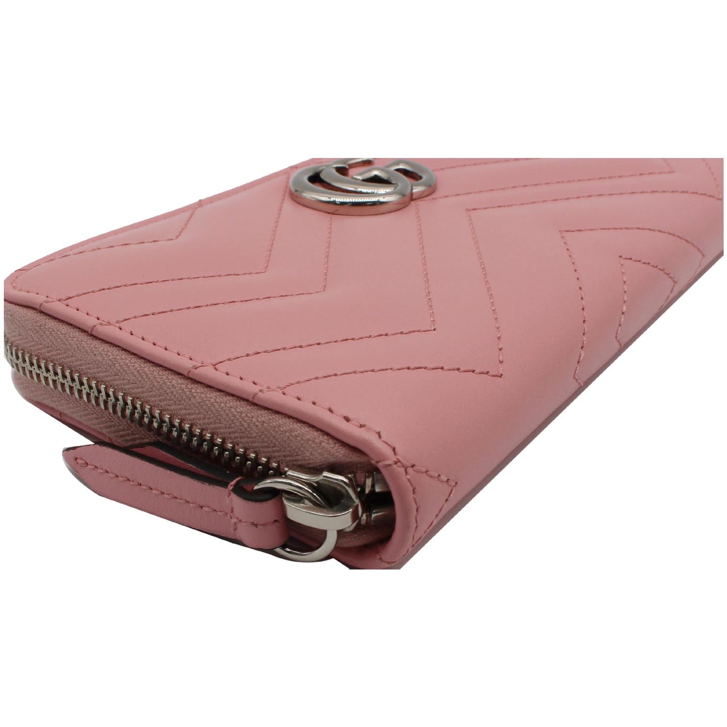GUCCI Marmont GG Matelasse Leather Zip Around Wallet Pink