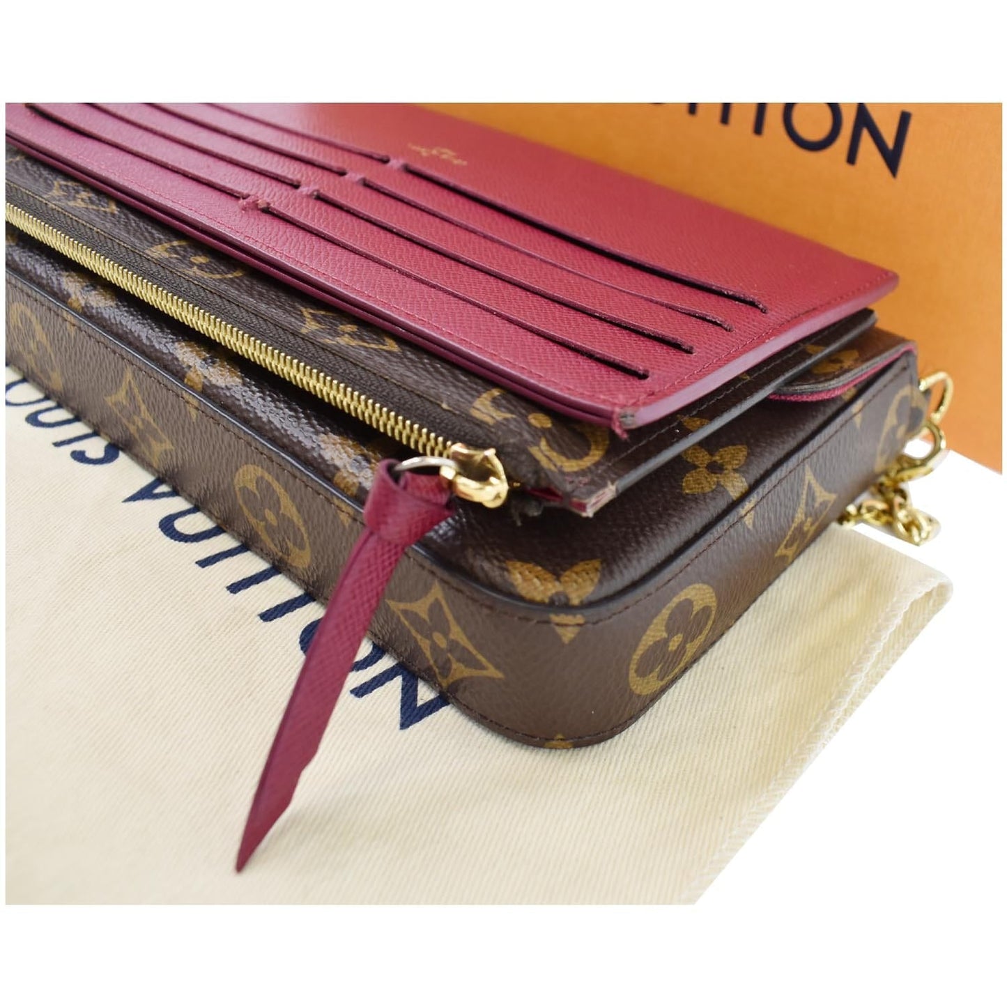 LOUIS VUITTON Pochette Felicie Monogram Canvas Crossbody Bag Brown