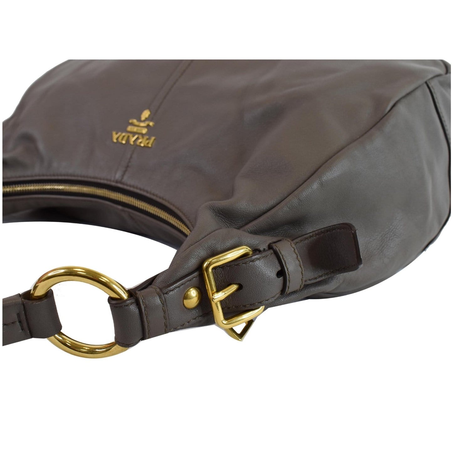 PRADA Vitello Daino Leather Hobo Bag Taupe