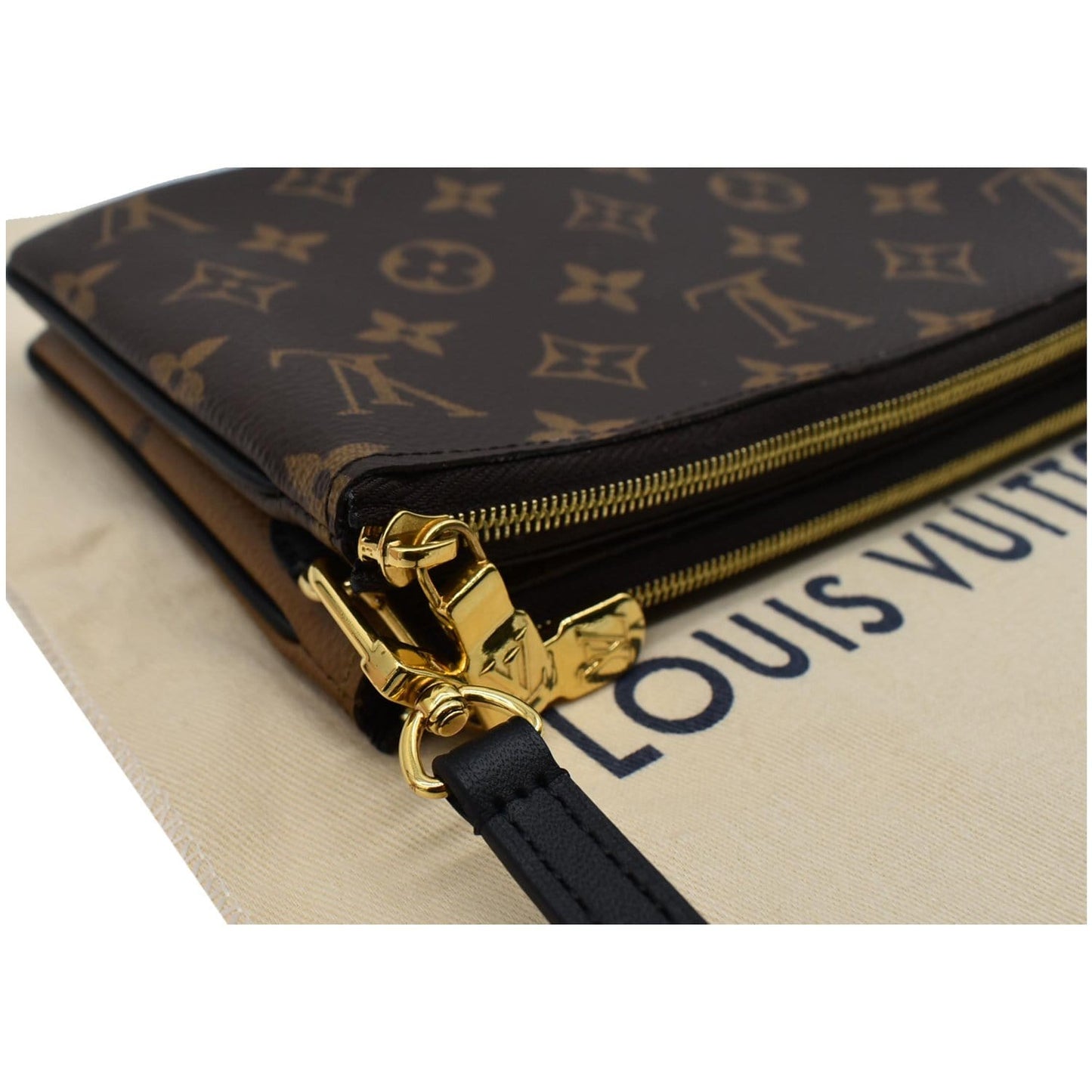 LOUIS VUITTON Double Zip Pochette Reverse Monogram Giant Shoulder Bag Brown