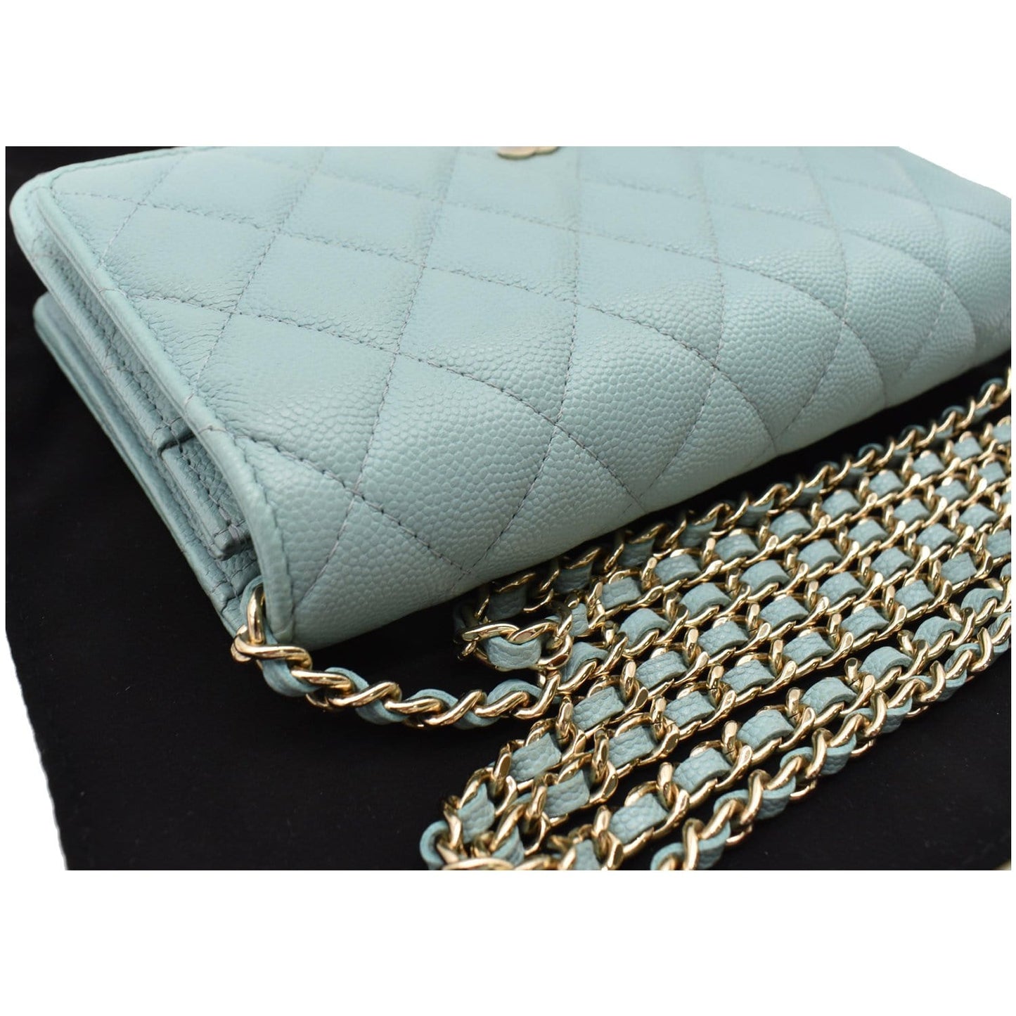 CHANEL CC WOC Caviar Leather Wallet On Chain Shoulder Bag Light Blue