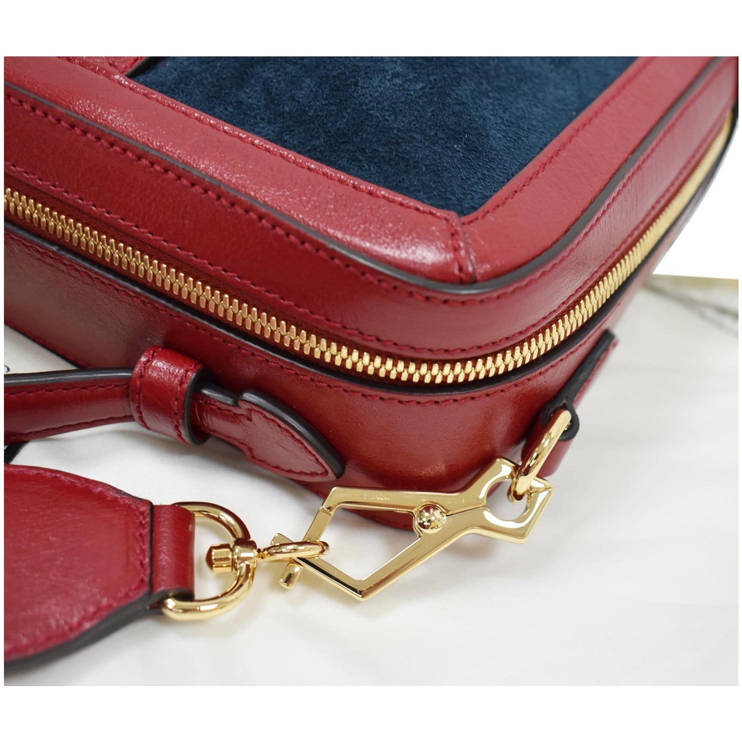 GUCCI Ophidia GG Small Web Suede Leather Top Handle Shoulder Bag Red 550622