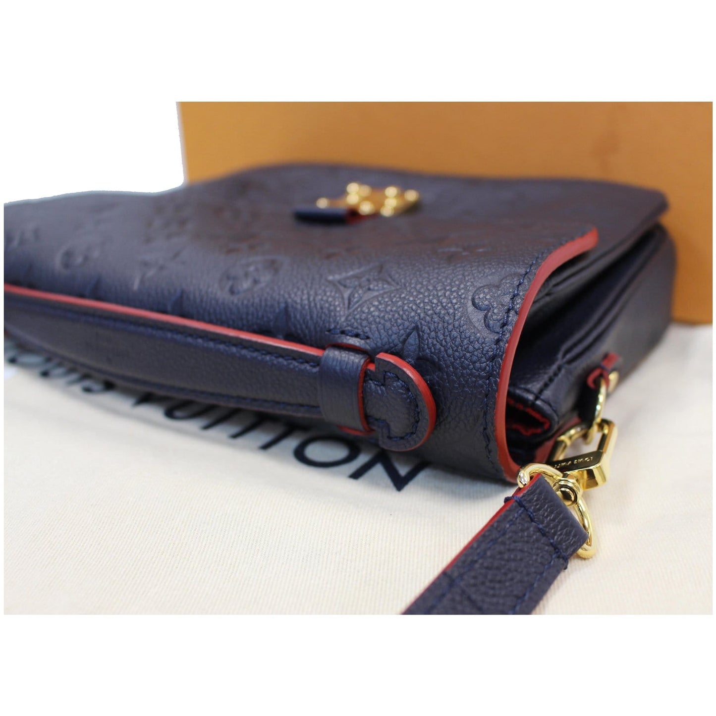 LOUIS VUITTON Metis Pochette Empreinte Leather Crossbody Bag Blue