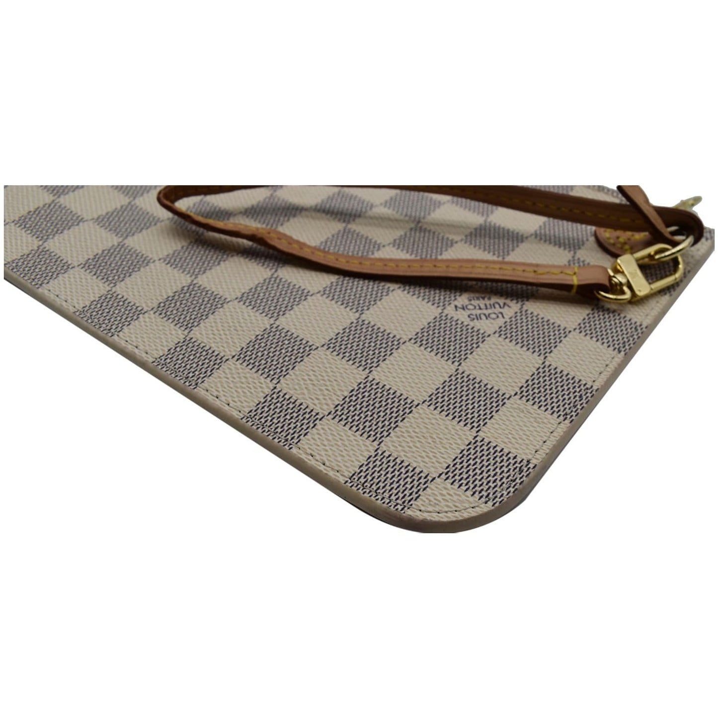 LOUIS VUITTON Neverfull MM Damier Azur Pochette Wristlet Pouch White