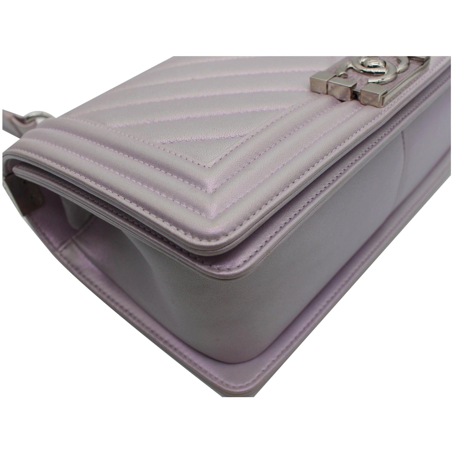 CHANEL Medium Boy Flap Chevron Leather Shoulder Bag Iridescent Lilac