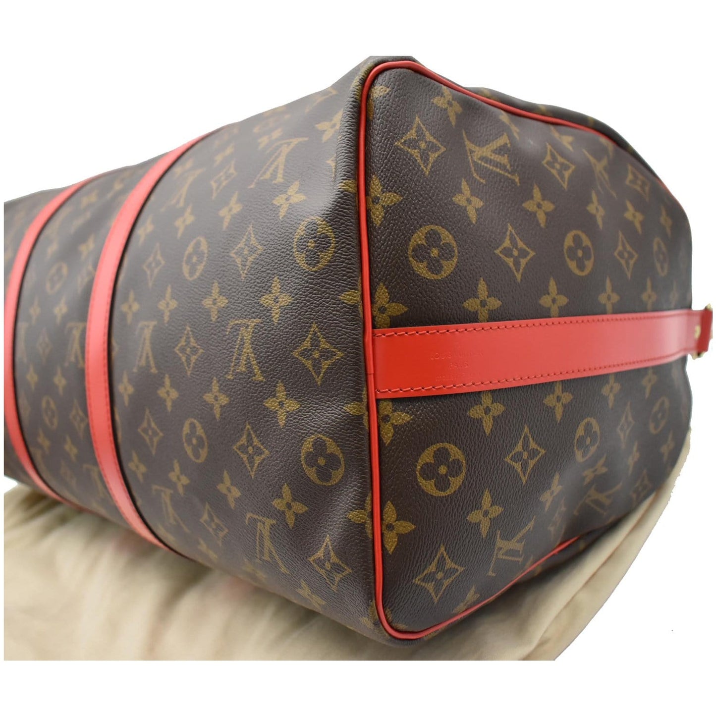 LOUIS VUITTON Keepall 50 Bandouliere Monogram Travel Bag Coquelicot