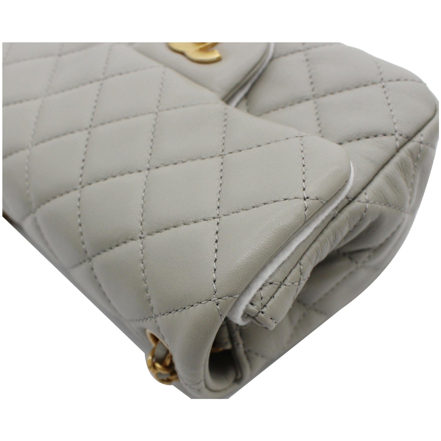 CHANEL CC Pearl Crush Mini Flap Quilted Lambskin Leather Shoulder Bag Light Grey