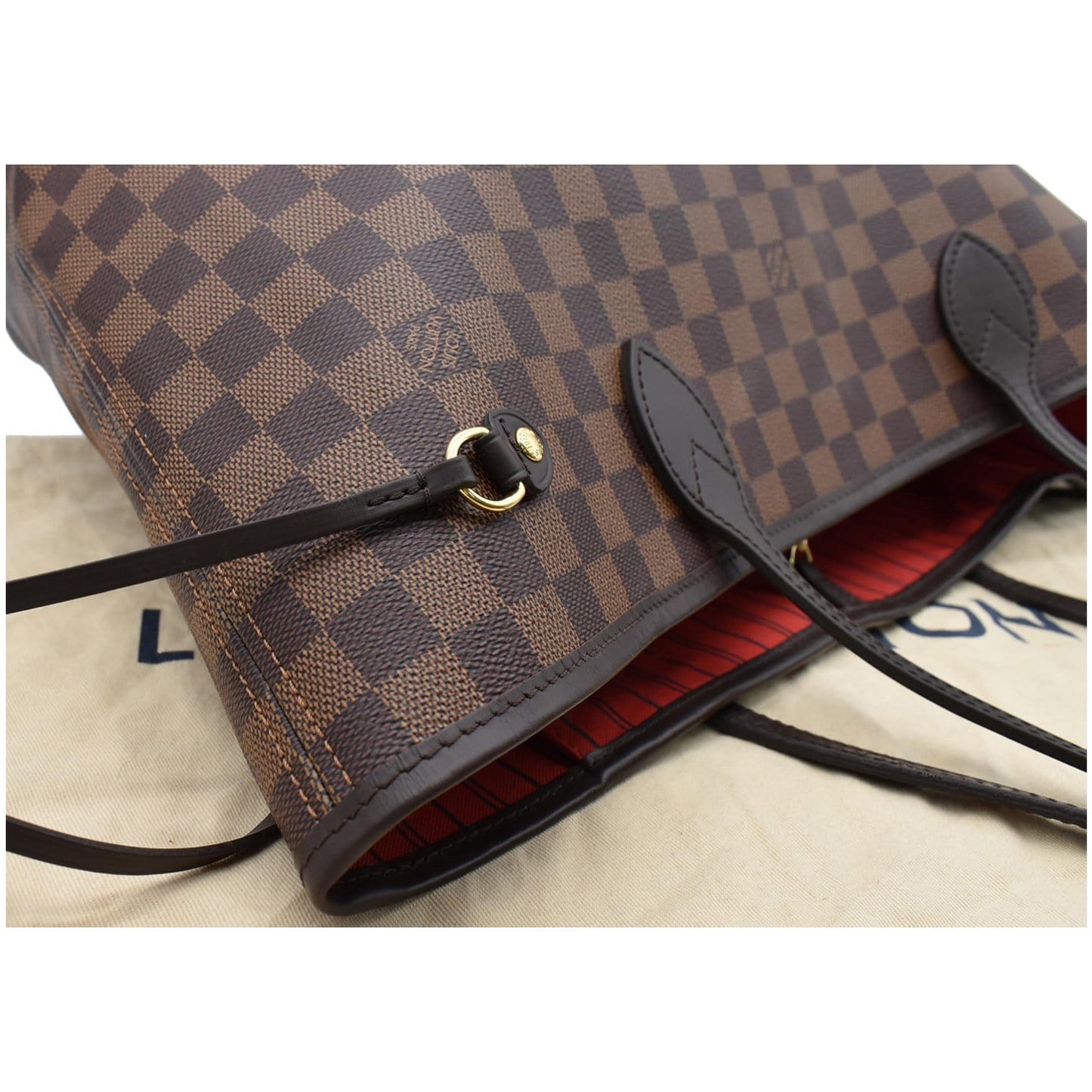 LOUIS VUITTON Neverfull MM Damier Ebene Tote Bag Brown