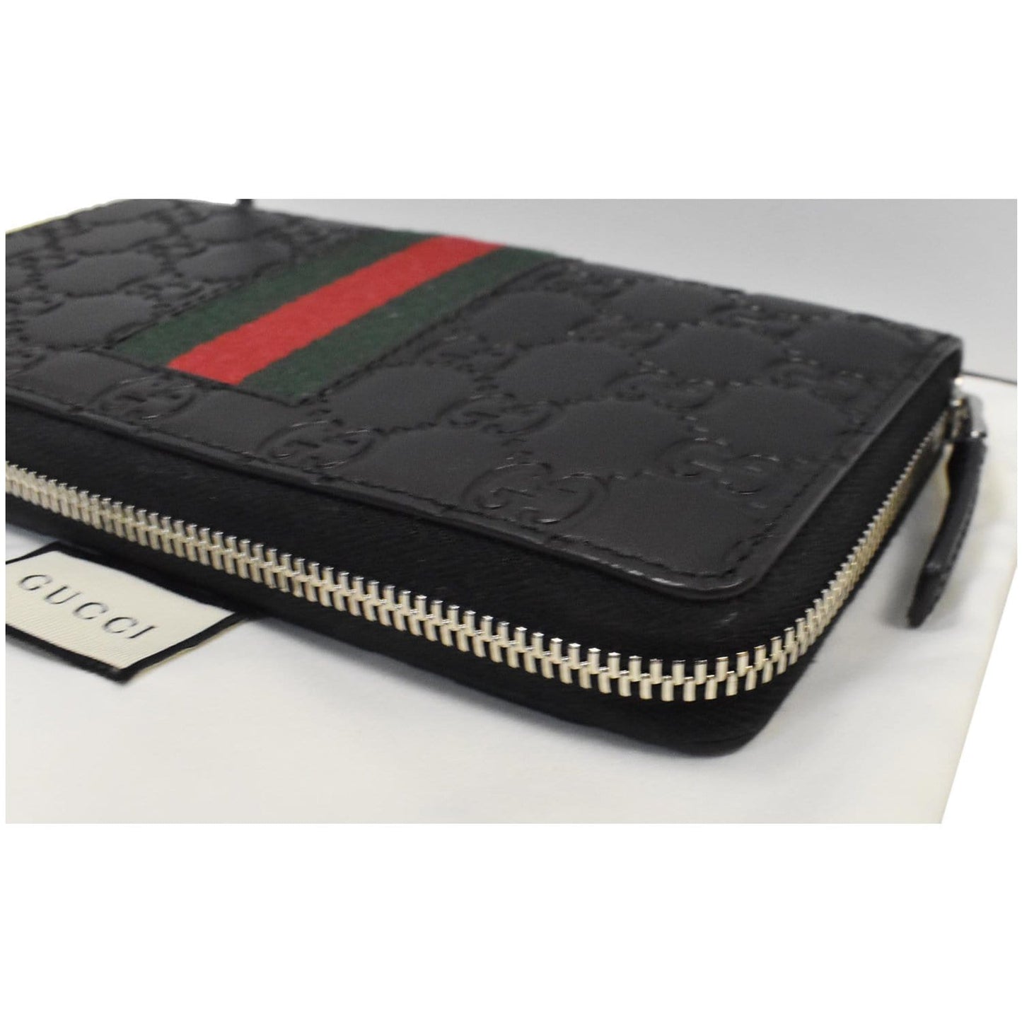 GUCCI Web Guccissima Leather Zip Around Wallet Black 408831
