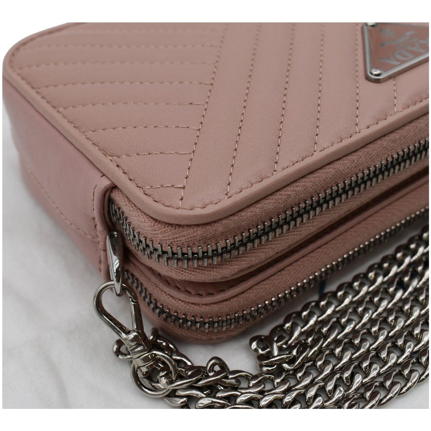 PRADA Nappa Mini Impunture Bandoliera Chain Leather Crossbody Bag Orchidea