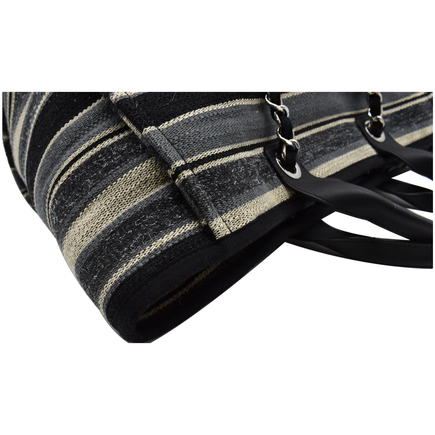 CHANEL Deauville Medium Striped Tweed Canvas Tote Bag Black/Grey