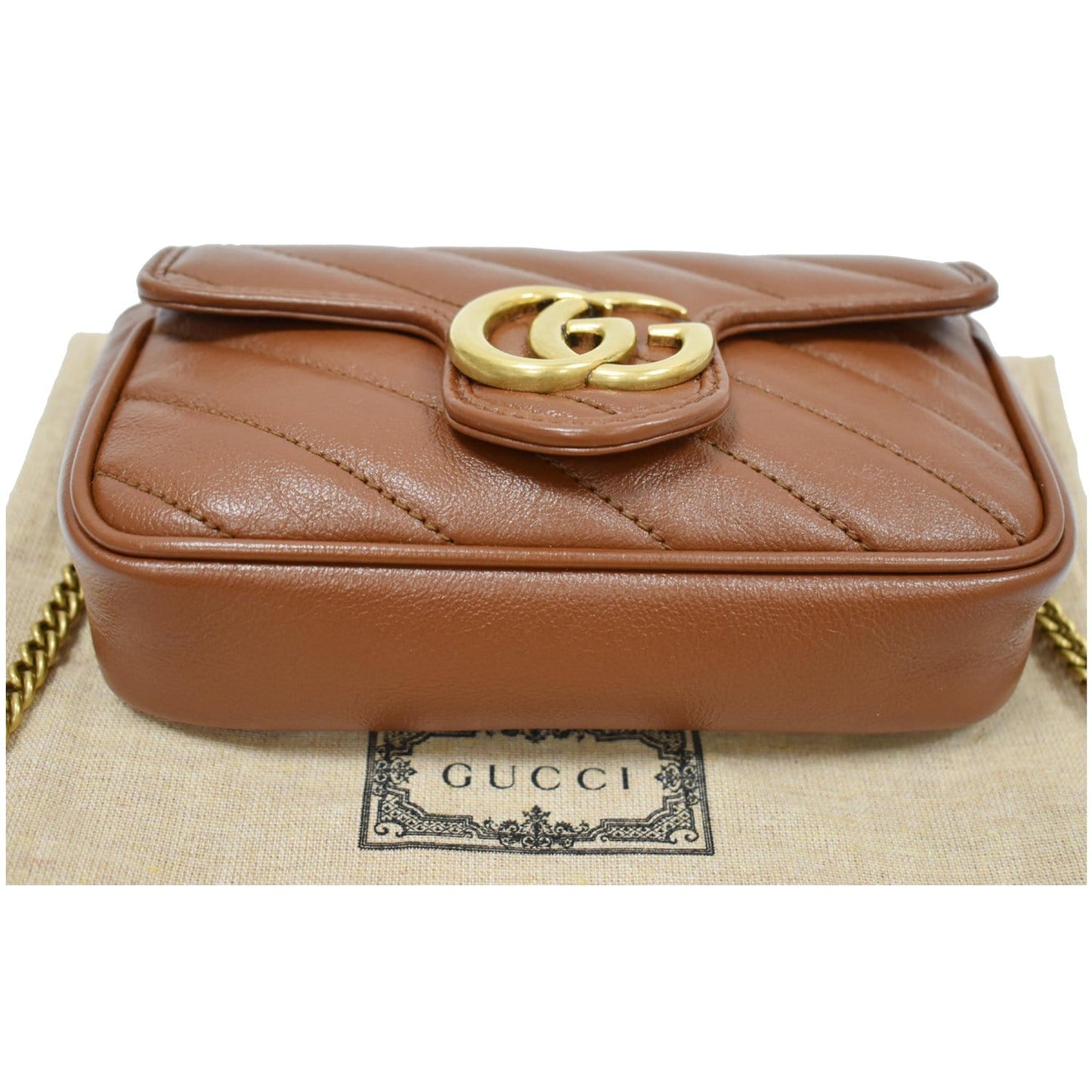 GUCCI GG Marmont Super Mini Matelasse Leather Crossbody Bag Brown 476433