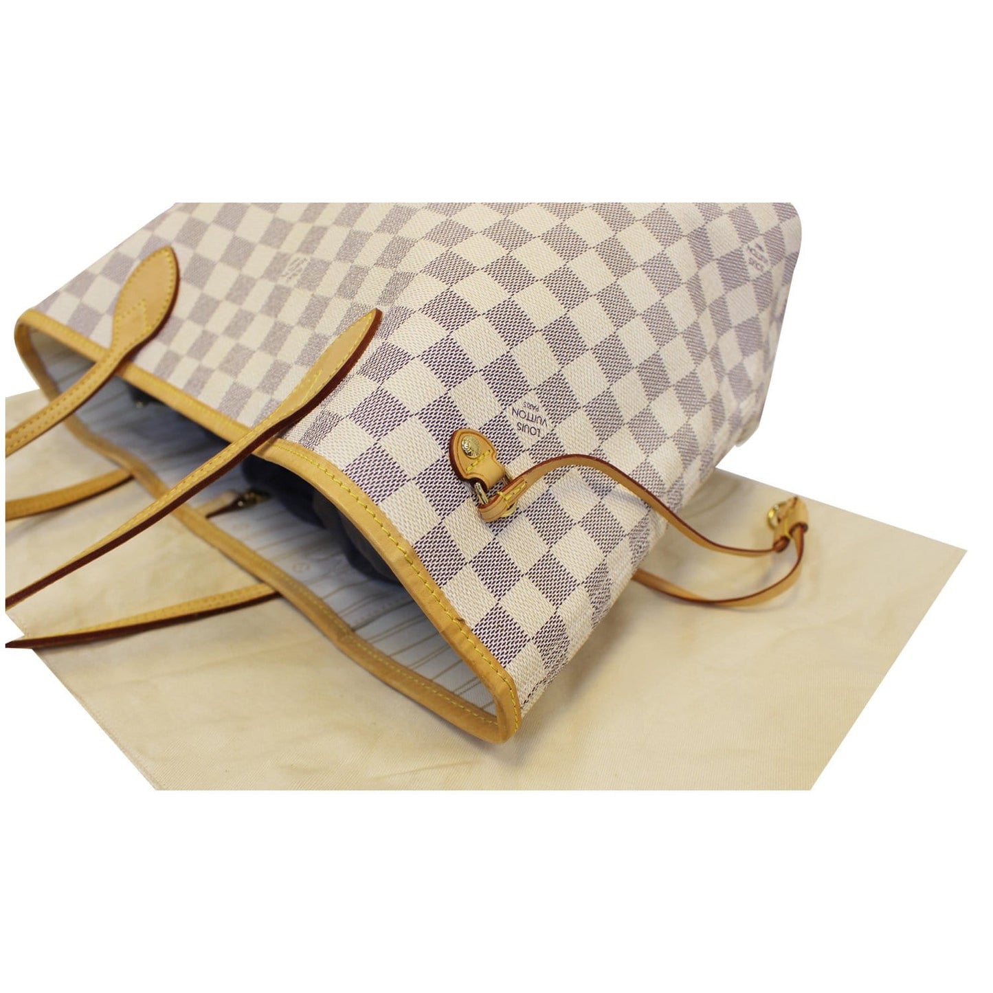 LOUIS VUITTON Neverfull MM Damier Azur Tote Shoulder Bag White