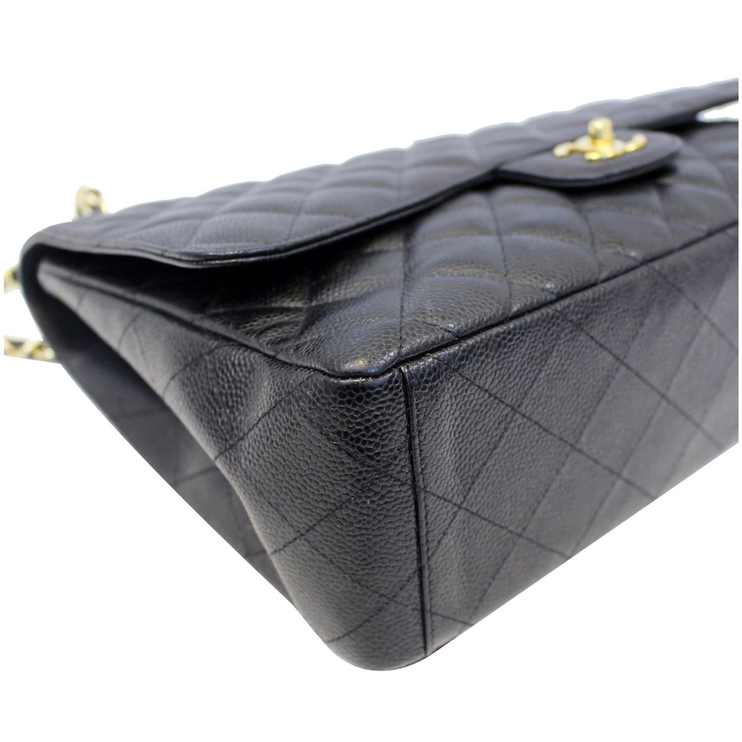 CHANEL Maxi Jumbo Classic Flap Caviar Leather Shoulder Bag Black