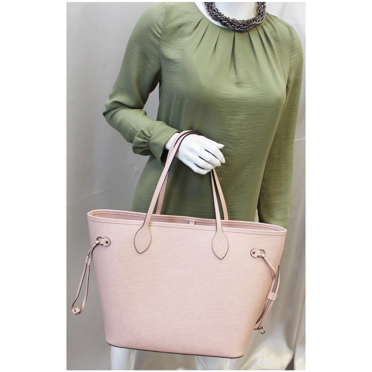 LOUIS VUITTON Neverfull MM Epi Leather Tote Shoulder Bag Rose Ballerine