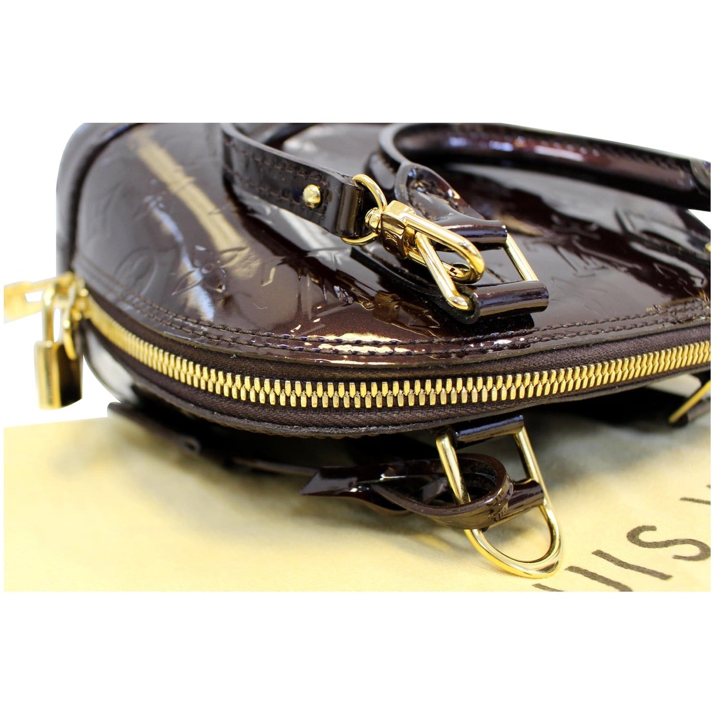 LOUIS VUITTON Alma BB Vernis Leather Satchel Crossbody Bag Amarante